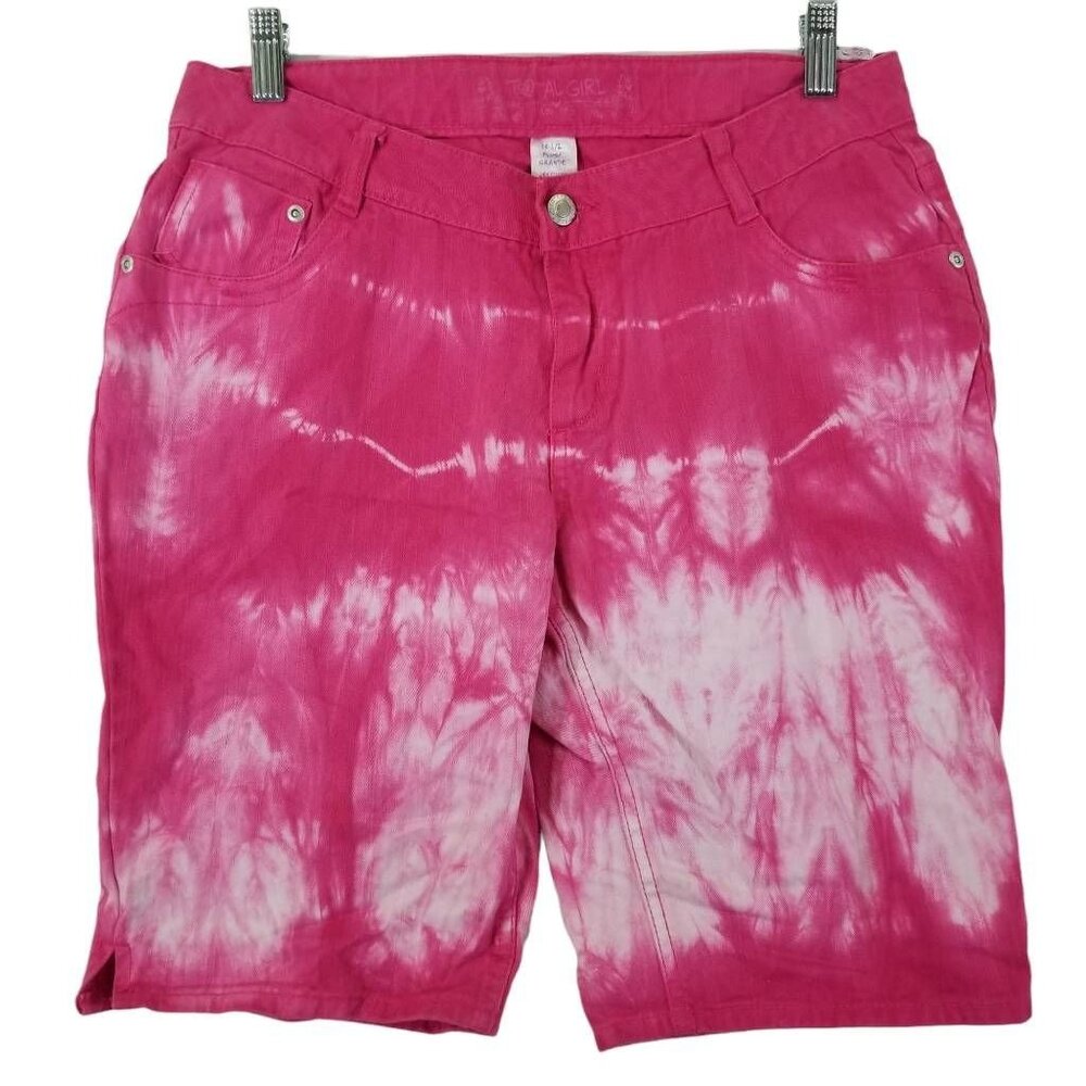 Total Girl Jean Shorts 16.5 Plus Pink Tie Dye 100% Cotton 5-Pocket Design Denim
